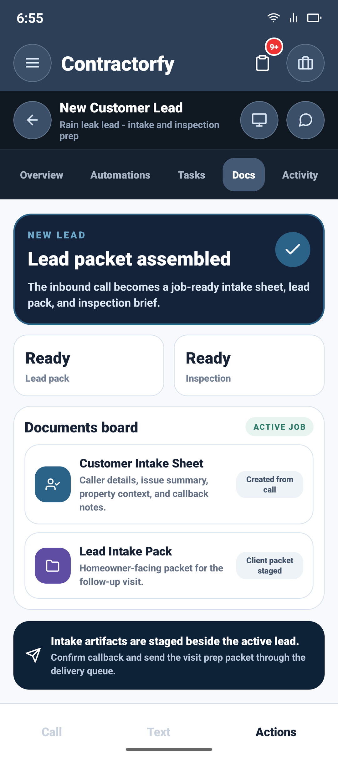 Roofing Lead Intake Contractorfy workflow