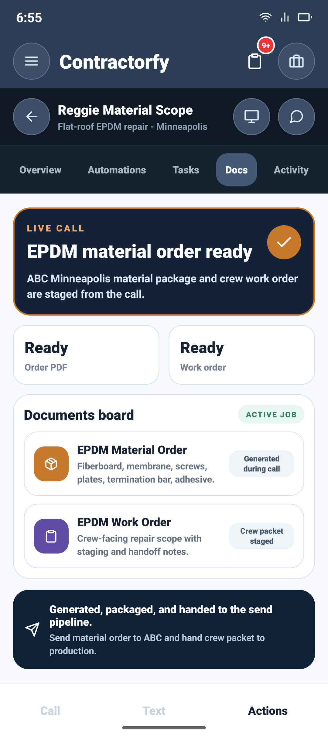 Create the document while context is fresh. Contractorfy Android screen