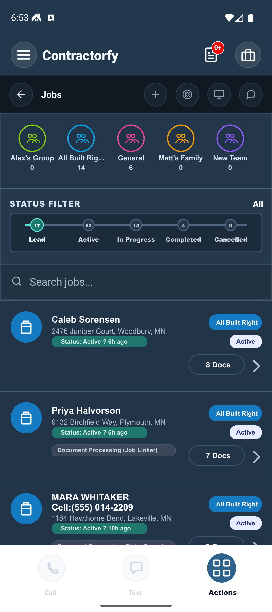 Readable on site. Powerful in the office. Contractorfy Android workflow screen